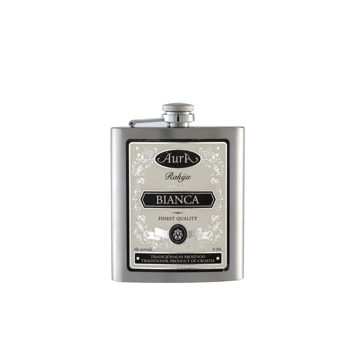 Aura Bianca grape brandy in a 200 ml flask